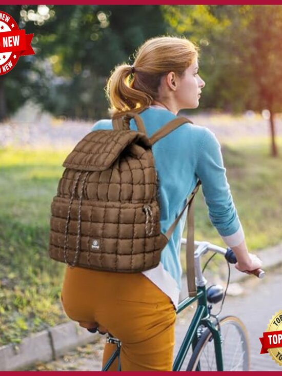 Quilted Puff Backpack Set with Wristlet for Travel Gym Work main image 7